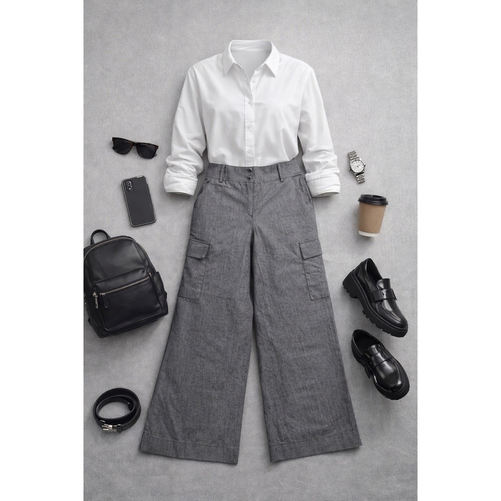 New York & Company Cargo Pants Cotton Blend Twill Elevated Utility Wide Leg 6